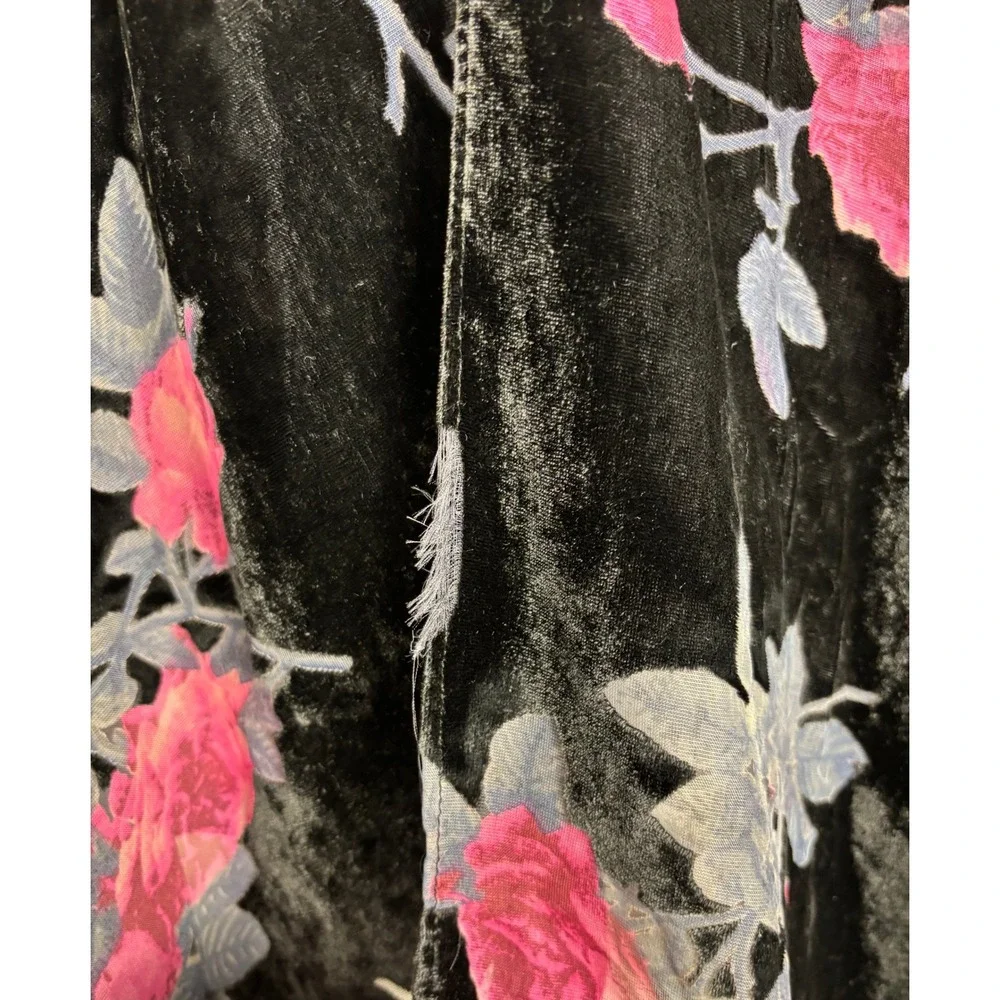 Torrid Floral Velvet Kimono Black Pink Rose Burnout Open Front One Size 2226